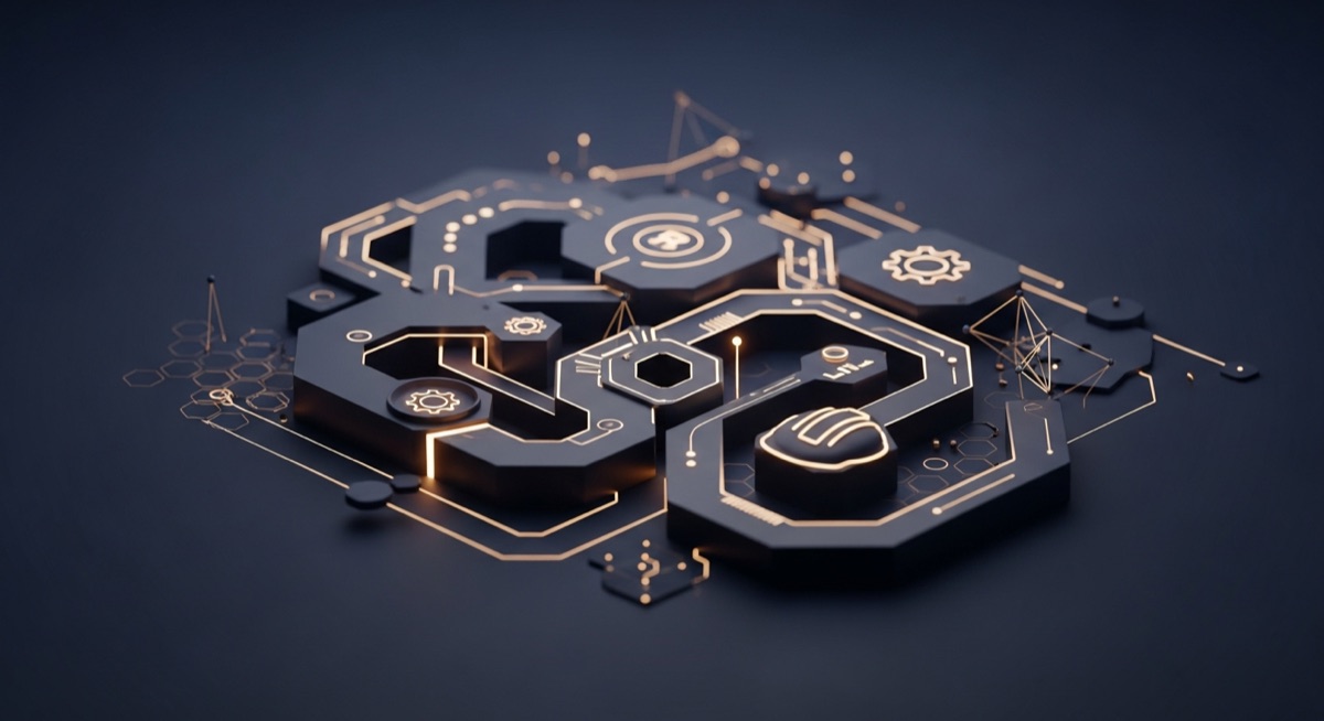 Ilustración isométrica de la arquitectura modular de CetApp GO® con casco de seguridad e indicadores conectados